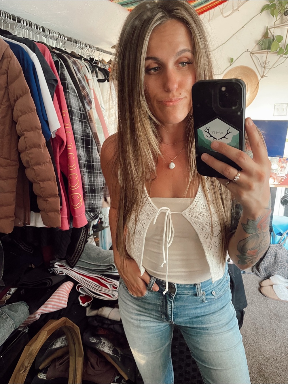 Cream Crochet Tie-Front Vest